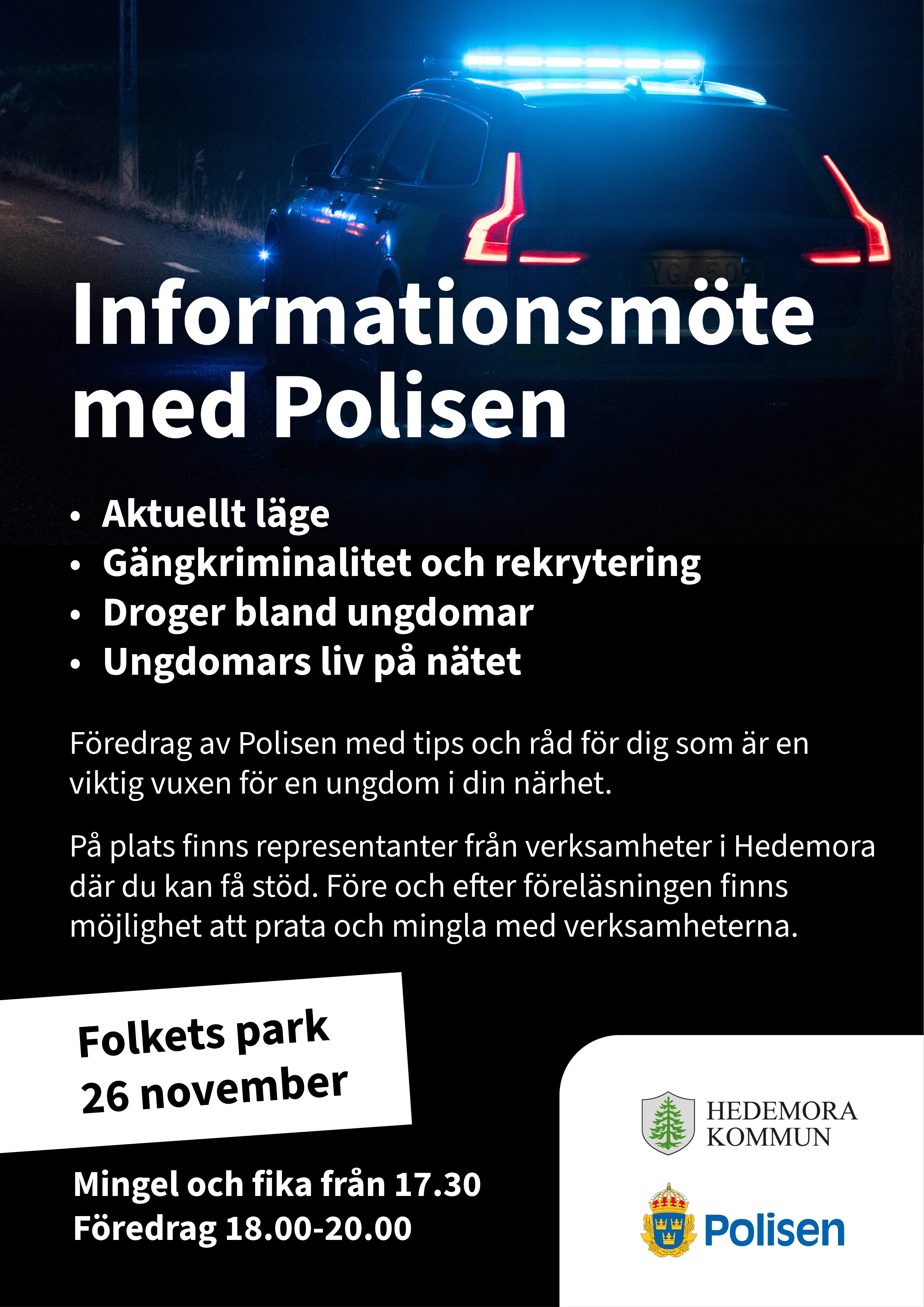Affisch för informationsmöte med polisen 26 november