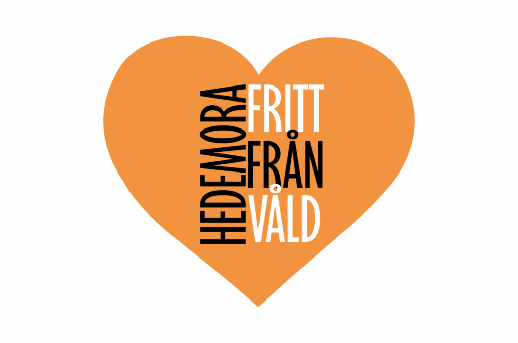 Ett orange hjärta med texten Hedemora fritt från våld