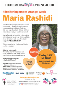 Affisch om föreläsning med Maria Rashidi