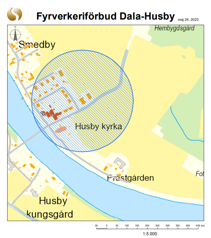 Karta över fyrverkeriförbud i Dala-Husby.