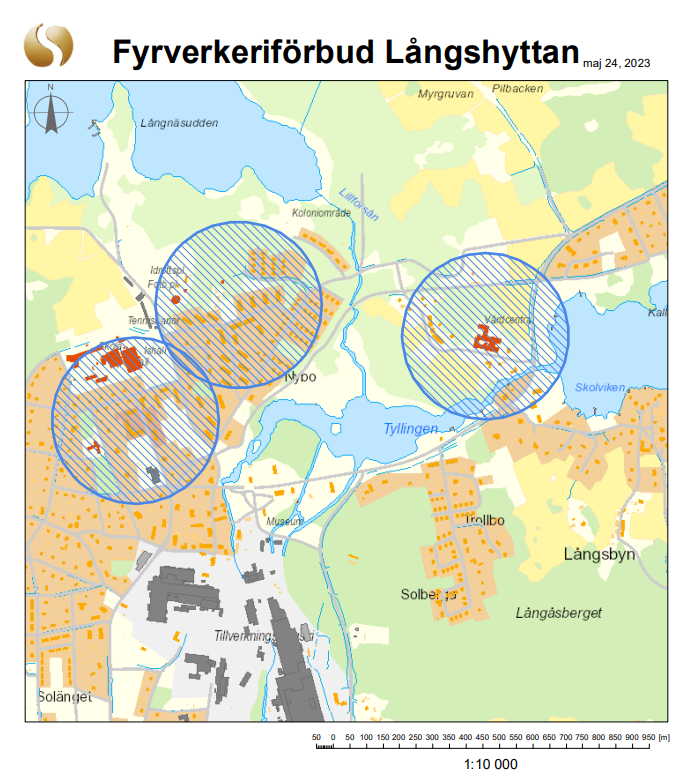Karta över fyrverkeriförbud i Långshyttan.
