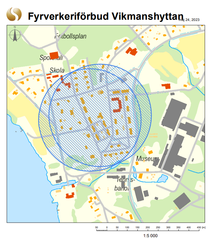 Karta över fyrverkeriförbud i Vikmanshyttan.
