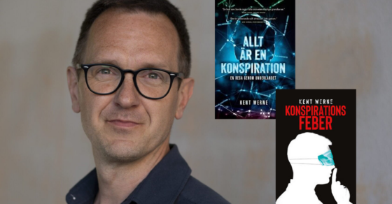 Foto på Kent Verne och två bokomslag