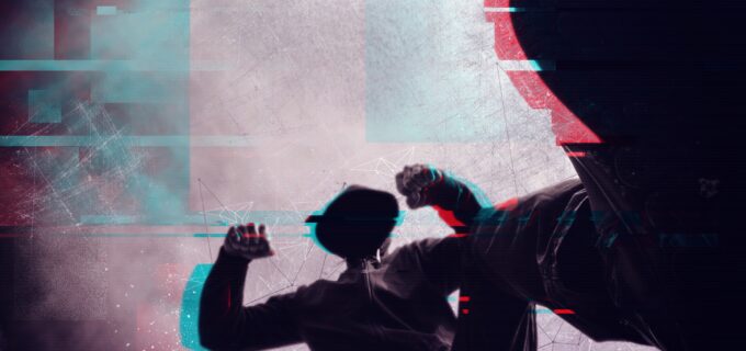 Stiliserad bild på en våldsam person som står med knutna nävar.