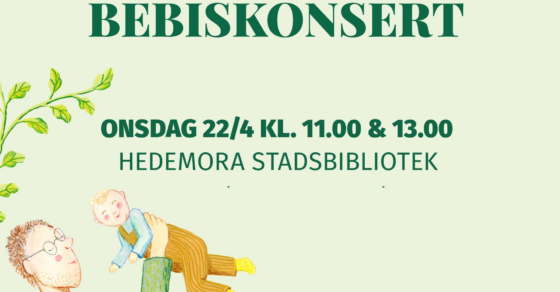 Beskrivande text i grön, illustrerad mansperson som håller upp en bebis