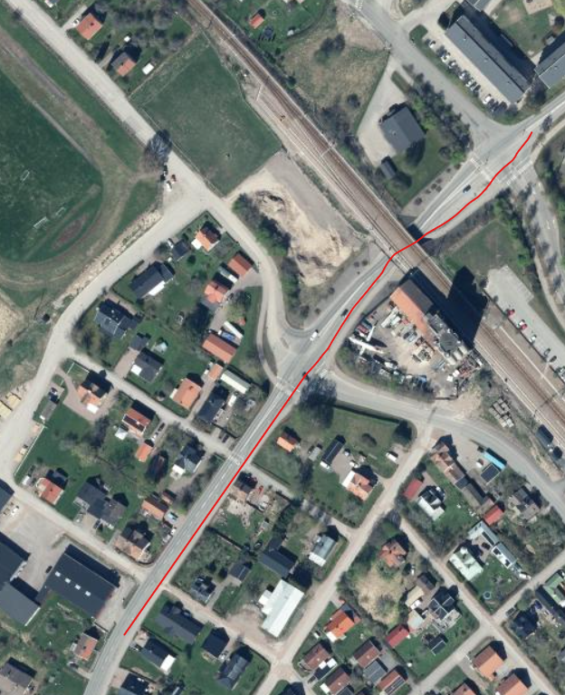 Karta med inritat arbetsområde på brunnsjögatan.