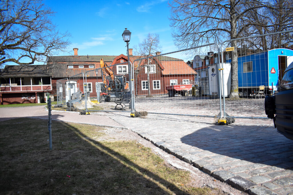 Arbetsområdet vid Stora torget sett från Stadshotellet.