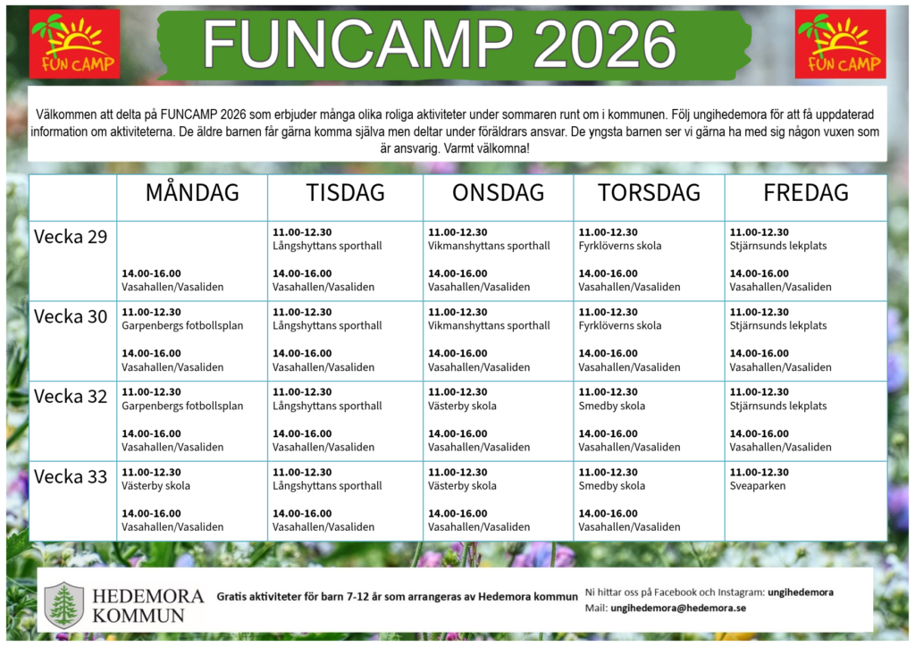Schema för aktiviteter under Funcamp 2026