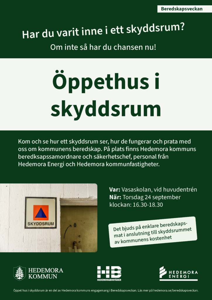 Affisch om öppet hus i skyddsrum