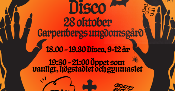 Halloweenbakgrund med informationstext om disco.