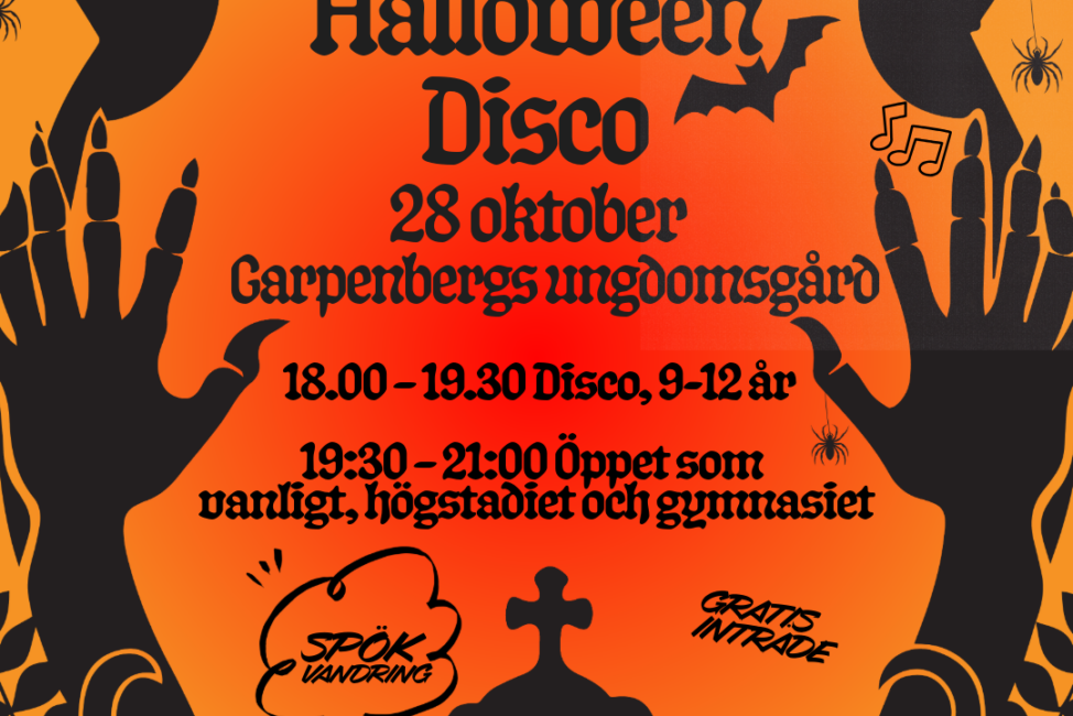 Halloweenbakgrund med informationstext om disco.